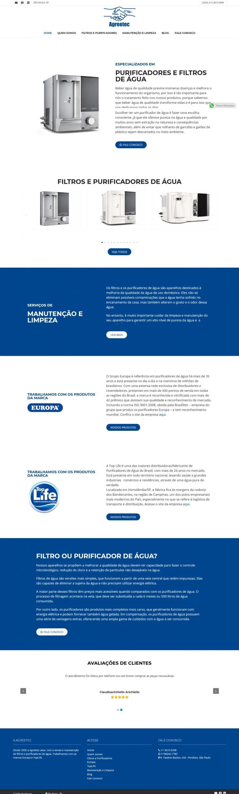 Criação de site Agreetec Filtros e Purificadores