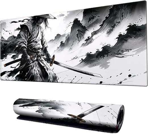 MousePad Gamer Samurai tinta e carvão Speed Extra Grande Profissional 90x40 x3mm