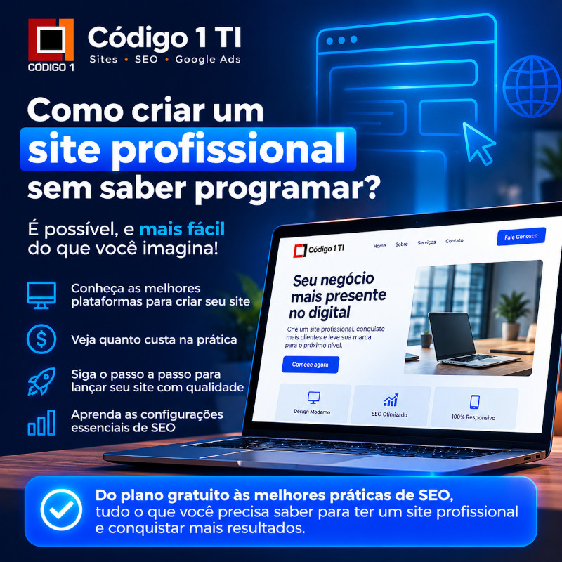 Descubra como criar um site profissional sem saber programar, quais plataformas usar, quanto custa e quais configurações de SEO fazer antes de publicar.