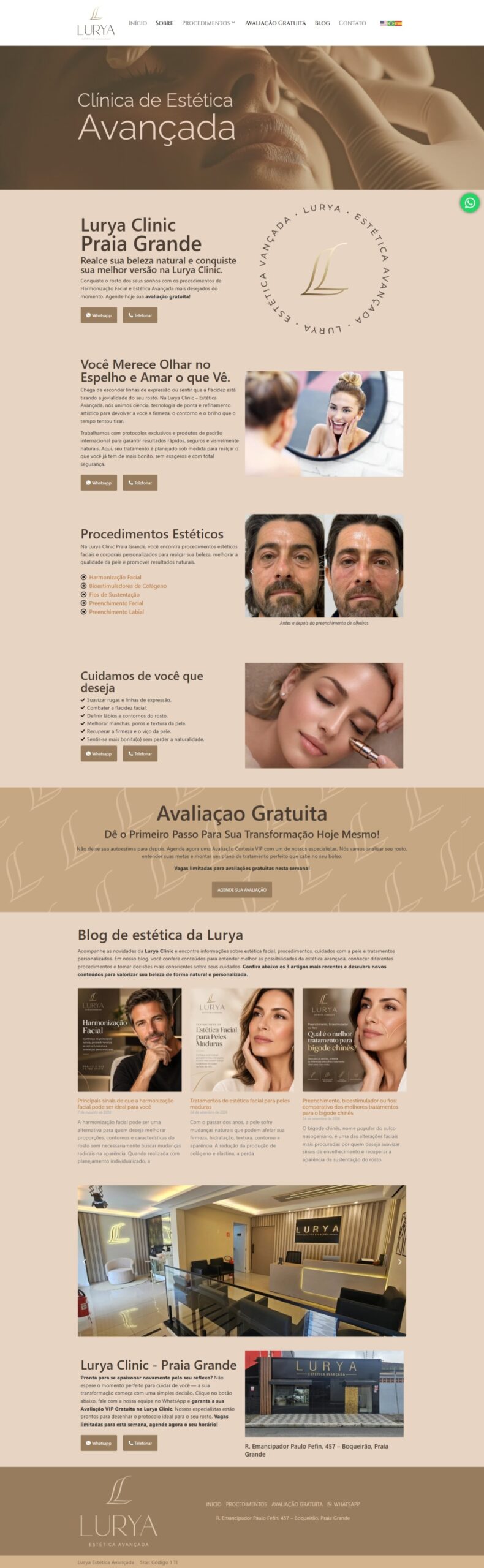 Criação de site - Lurya Clínica de Estética